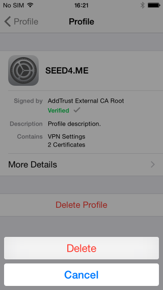 iOS Delete profile