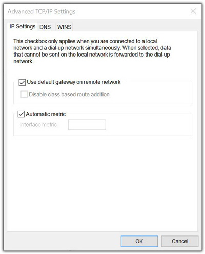 Allow All Traffic Windows Advanced TCP IP Settings