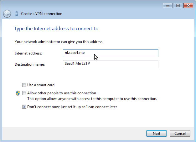 How to setup L2TP VPN in Windows 7 - Step 2